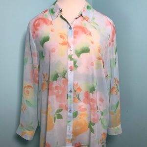 🦄 J Jill sheer floral button up blouse L petite